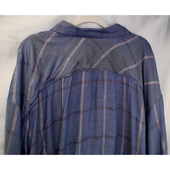 Democracy Women's Blue Plaid Tie Front Blouse Size 2X New With Tags - Picture 9 of 16